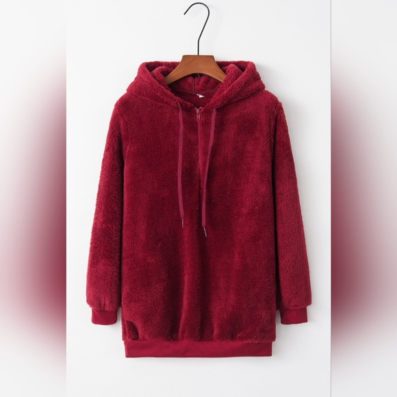 Full Size Quarter-Zip Drawstring Teddy Hoodie - Picture 2 of 4